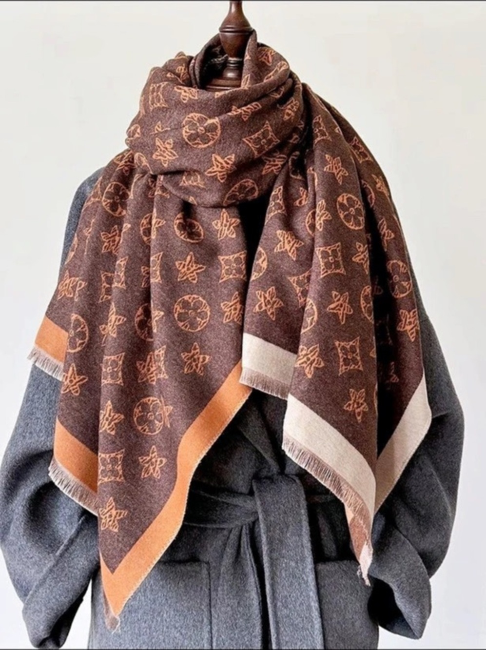 NWOT Monogram Print Scarf in Brown & Orange